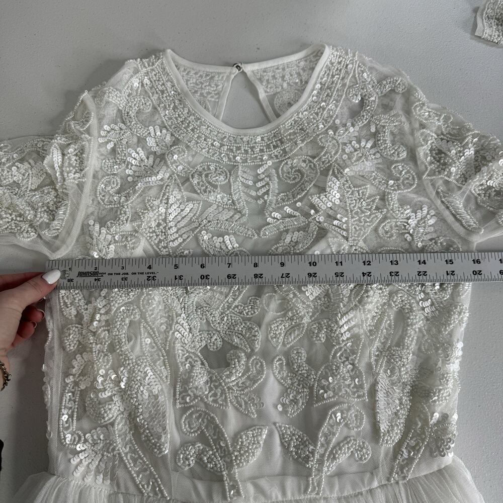 ASOS Bridal Elizabeth Long Sleeve Wedding Dress Womens 8 White Beaded Tulle Gown - Picture 9 of 14